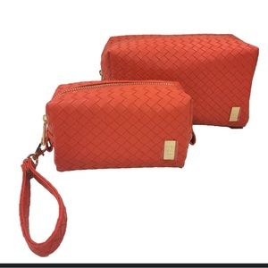 NWT TRVL Duo Dome Papaya luxury cosmetics Makeup Bag  Set of 2